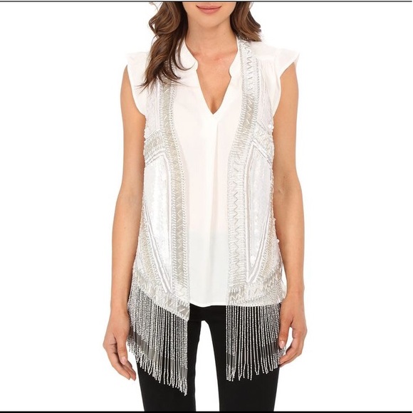 KAS New York Beaded Fringe Festival Vest XS - Picture 6 of 13